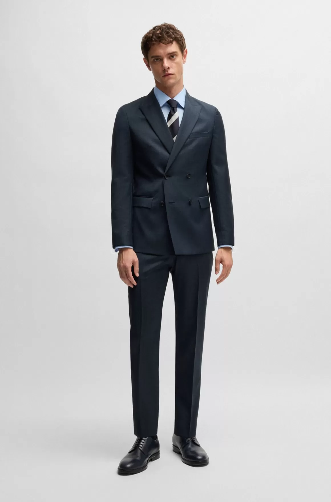 HUGO BOSS Dobbeltradet Jakkesæt Med Slim Fit I Uld Med Mikromønster