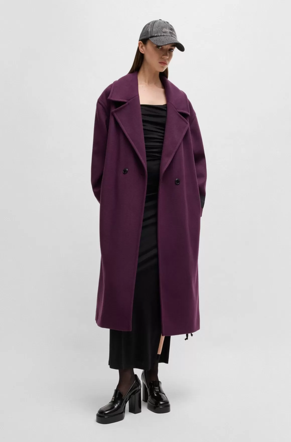 Dame HUGO BOSS Dobbeltradet Lang Frakke Med Relaxed Fit