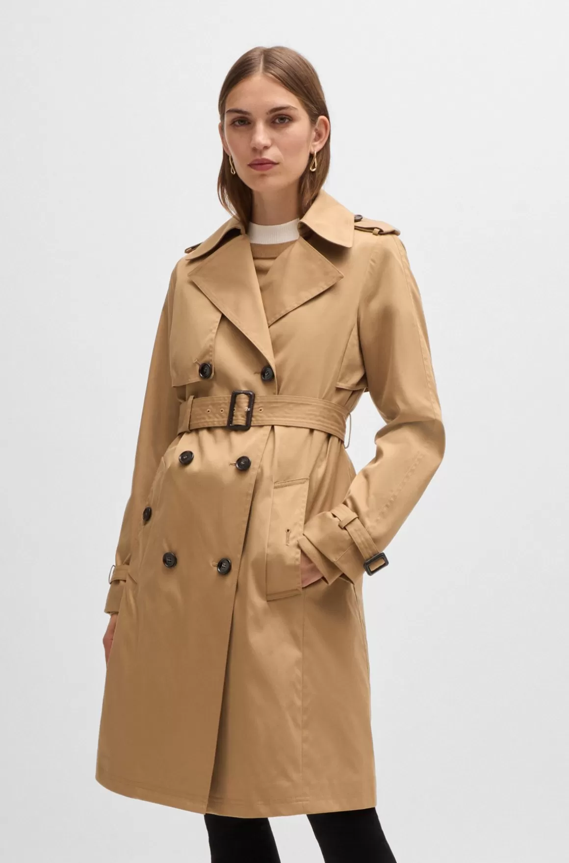 HUGO BOSS Dobbeltradet Trenchcoat Med Bælte Med Spænde