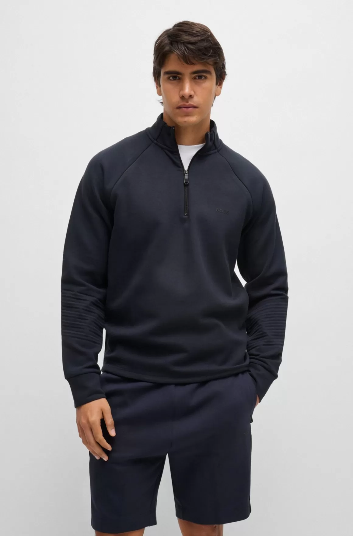 HUGO BOSS En Sweatshirt I Bomuld Med Stræk, Lynlås I Halsen Og Grafisk Prægning