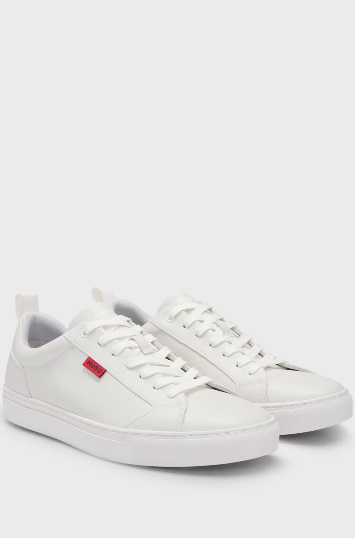 HUGO BOSS Faux-leather Trainers With Red Logo Flag