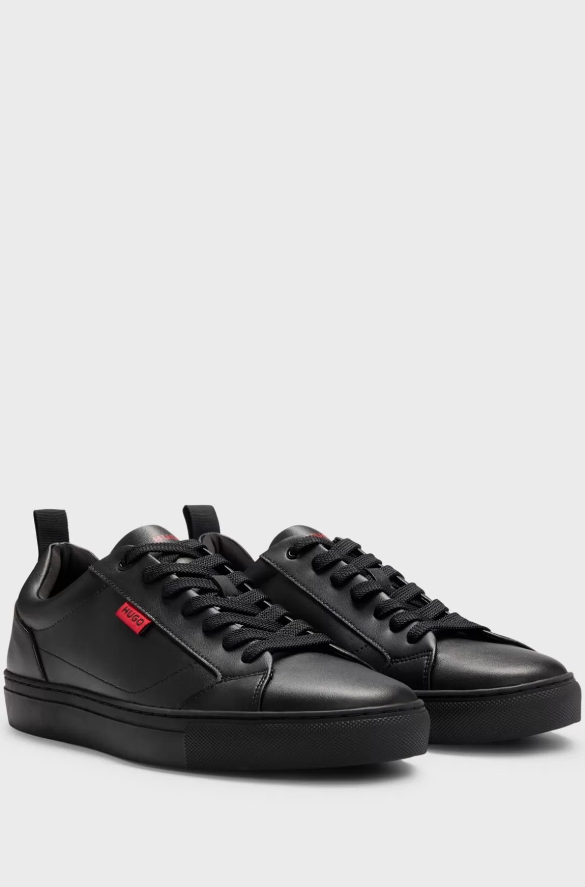 HUGO BOSS Faux-leather Trainers With Red Logo Flag