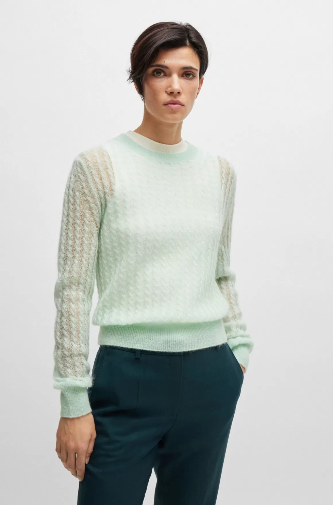 HUGO BOSS Fintstrikket Sweater I Tekstureret Uld Med Kabelstruktur