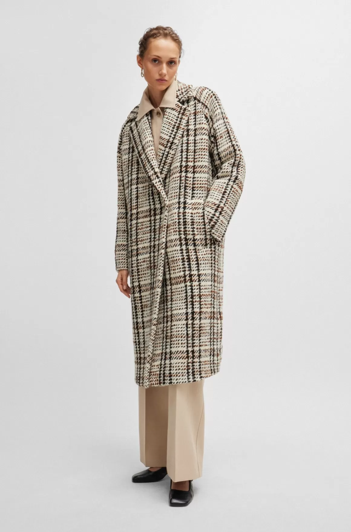 HUGO BOSS Frakke Med Oversize Fit I Ternet Stof Med Uld