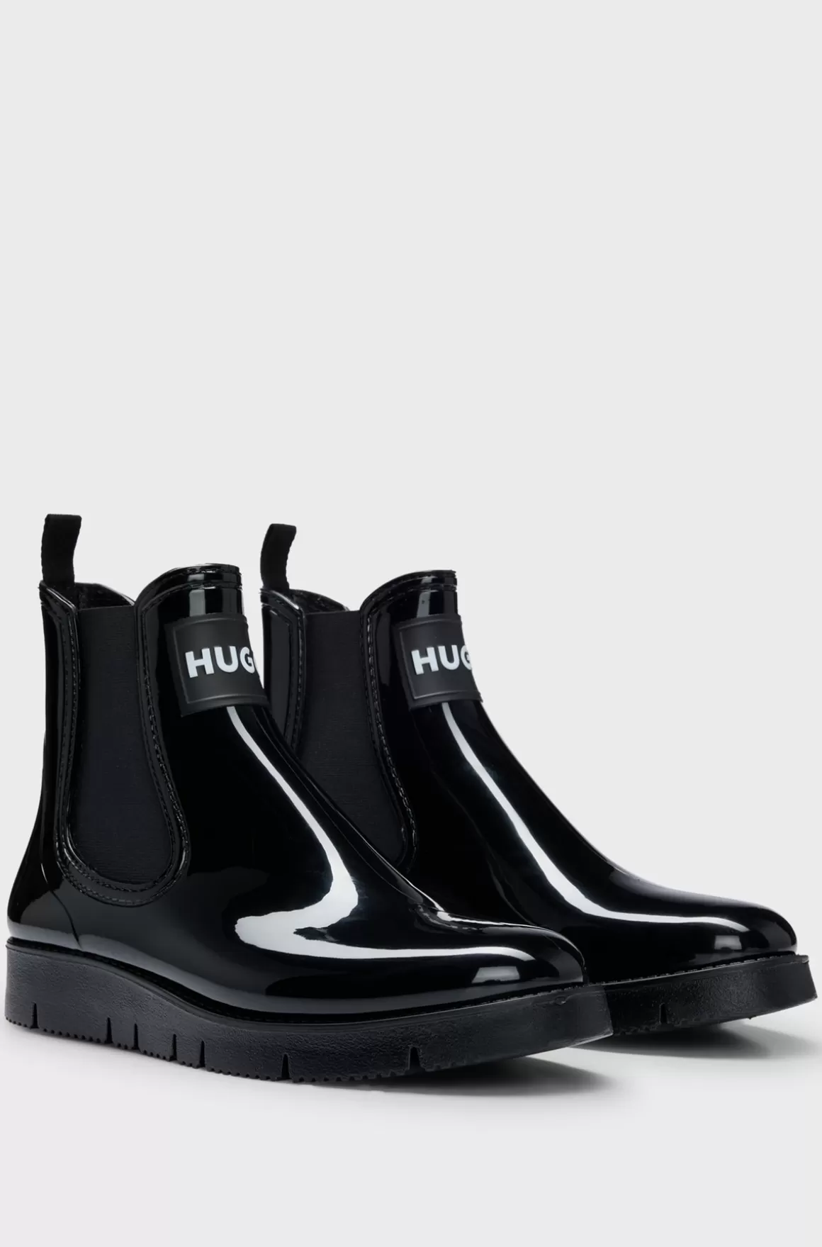 HUGO BOSS Glansfulde Gummistøvler I Chelsea Boot-stil Med Logobadge