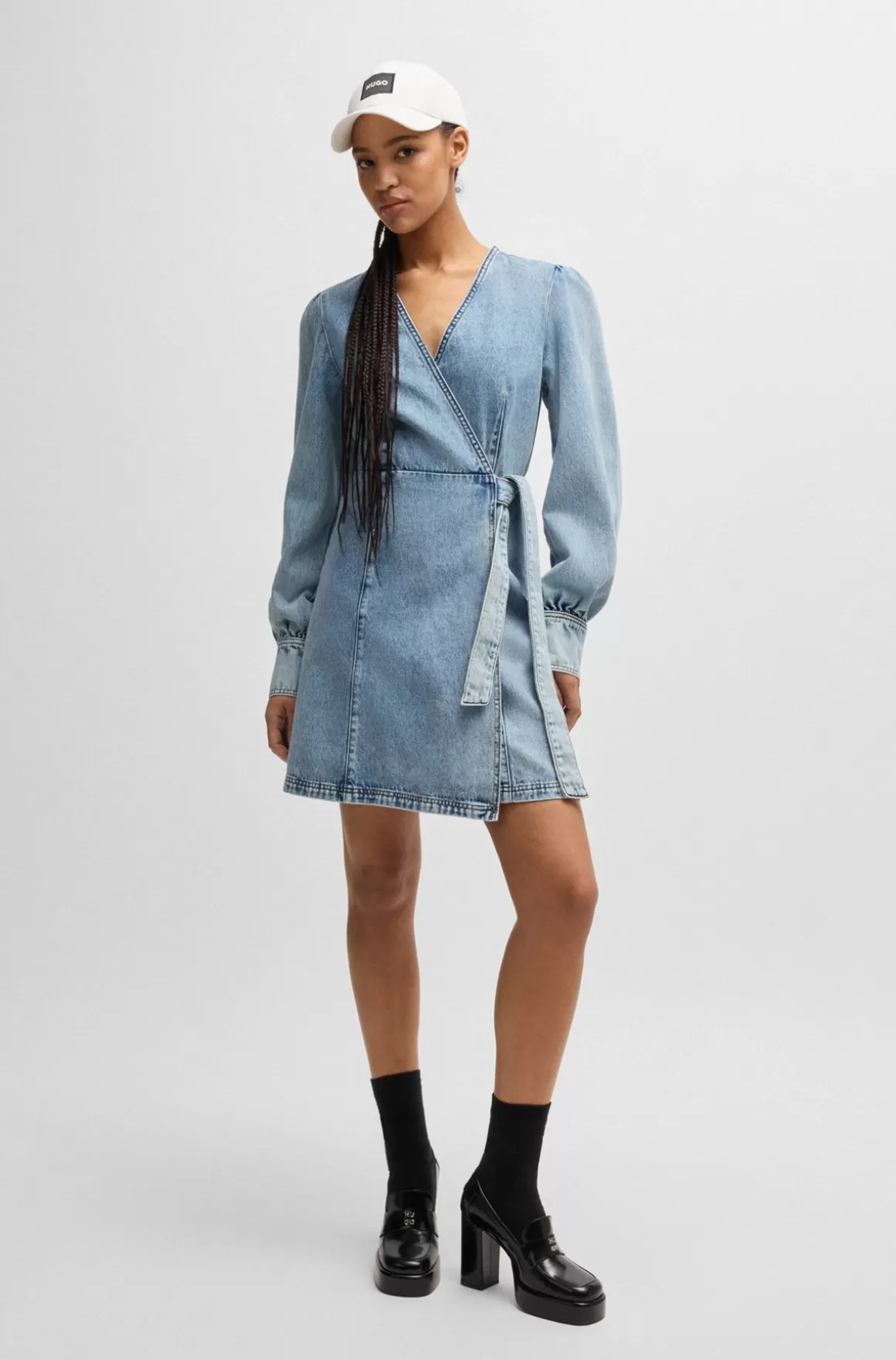 HUGO BOSS Havblå Slå Om-kjole I Kraftig Denim