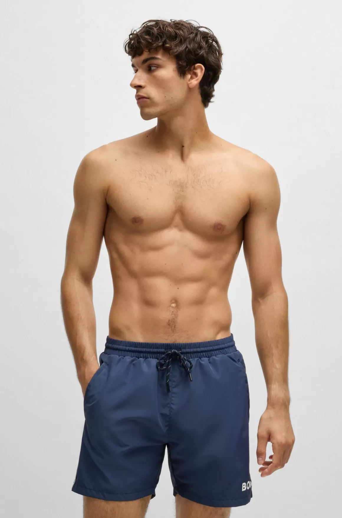 HUGO BOSS Helforede Badeshort Med Detaljer I Kontrastfarve