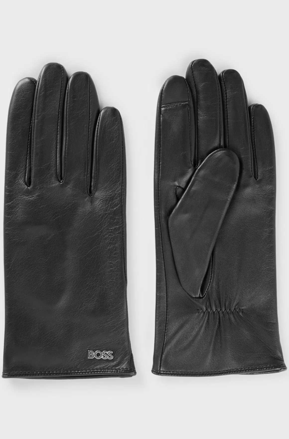 HUGO BOSS Helforede Læderhandsker Med Logonitte