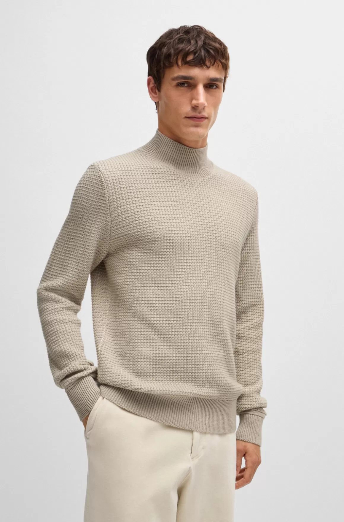 HUGO BOSS Højhalset Sweater I Ny Uld Og Bomuld