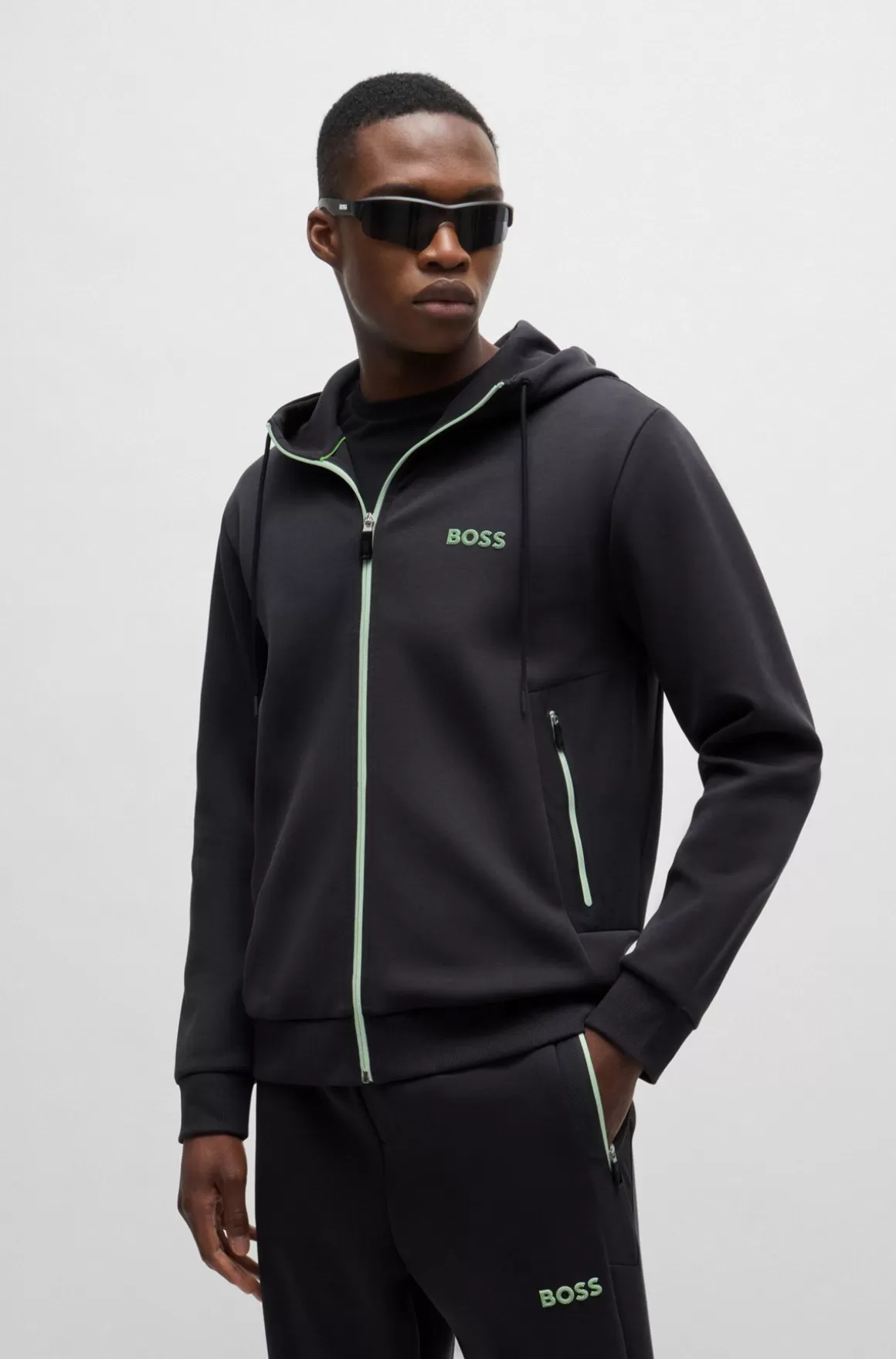 HUGO BOSS Hættetrøje Bomuldsblanding Med Lynlås Og 3D-støbt Logo