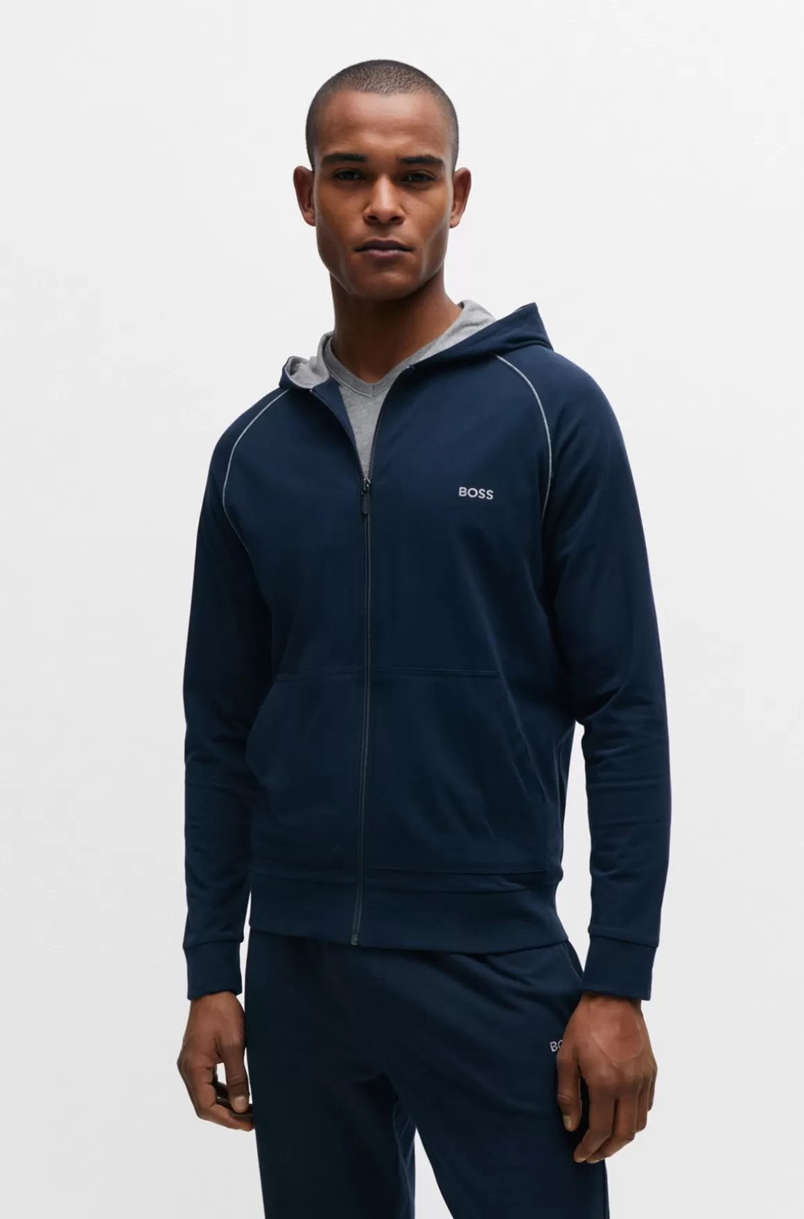 HUGO BOSS Hættetrøje I Bomuld Med Stræk Samt Lynlås Og Broderet Logo