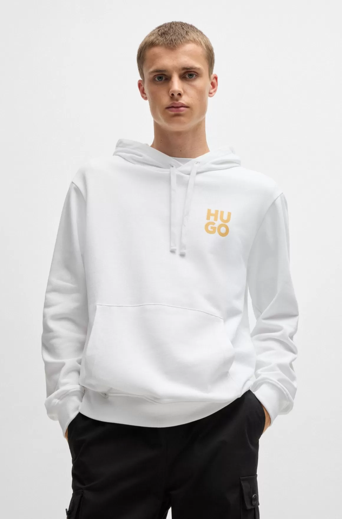 HUGO BOSS Hættetrøje I Bomuldsfrotté Med Stablet Logoprint