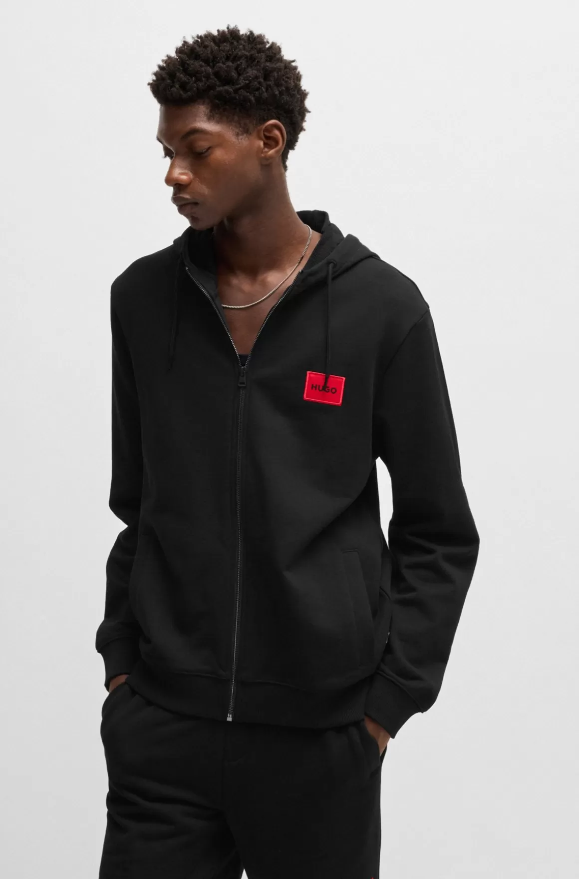 HUGO BOSS Hættetrøje I Fransk Frotté Med Regular Fit Og Logomærkat