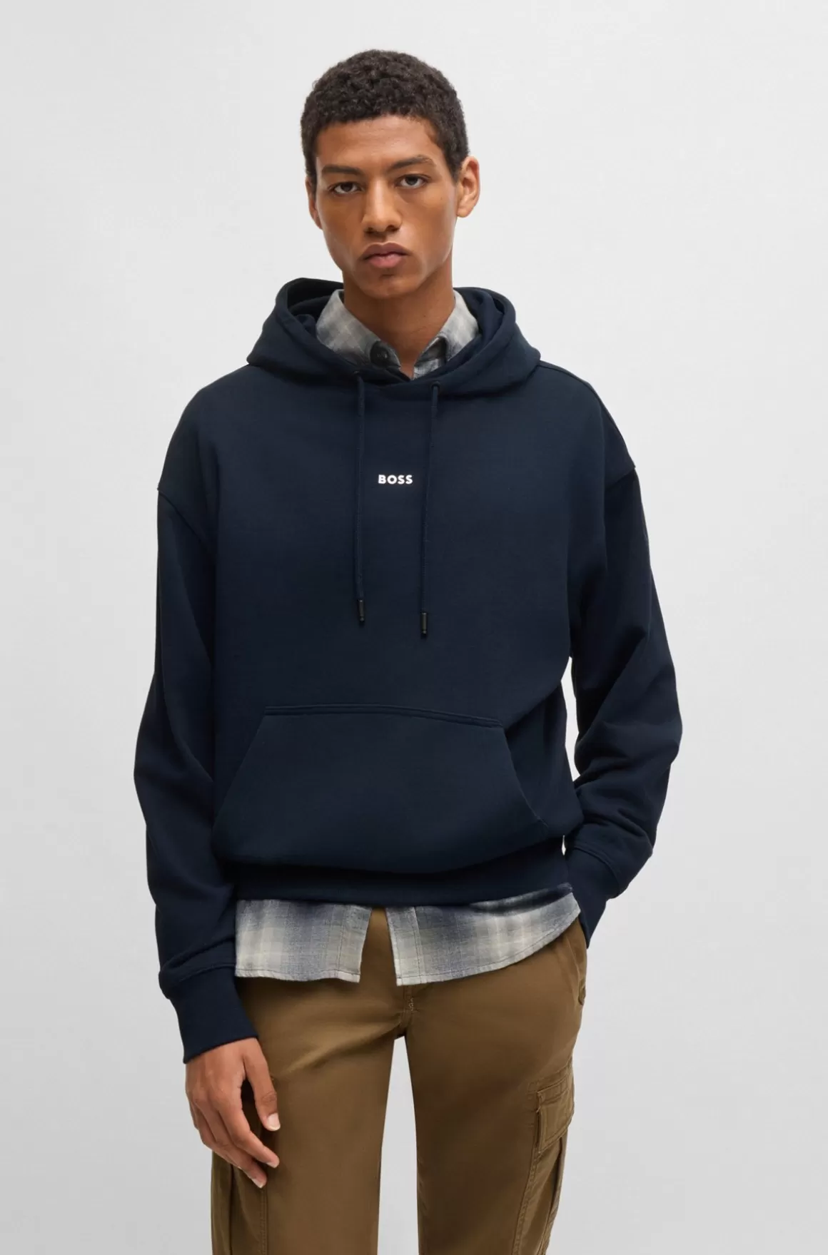 HUGO BOSS Hættetrøje I Sweatkvalitet Af Bomuld Med Logo I Kontrastfarve