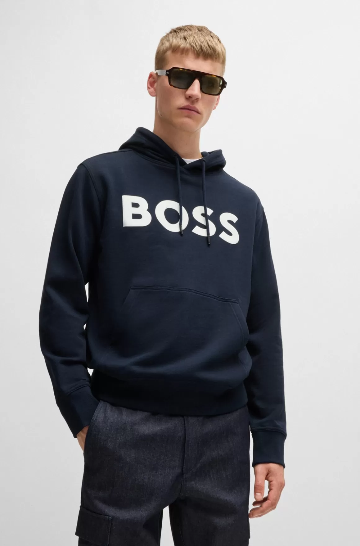 HUGO BOSS Hættetrøje I Sweatkvalitet Af Bomuld Med Relaxed Fit Og Kontrastlogo