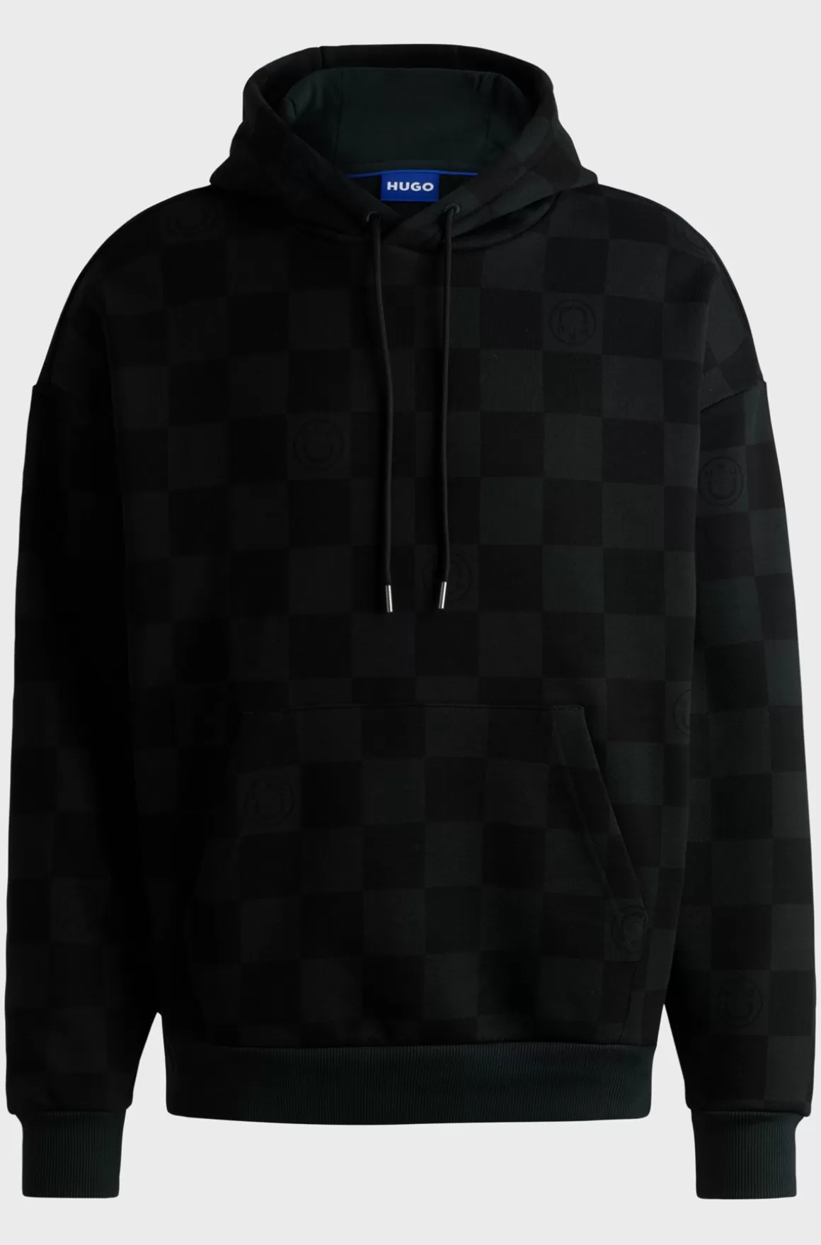 HUGO BOSS Hættetrøje Med Loose Fit I Sweatkvalitet Af Bomuld Med Skakternet Print