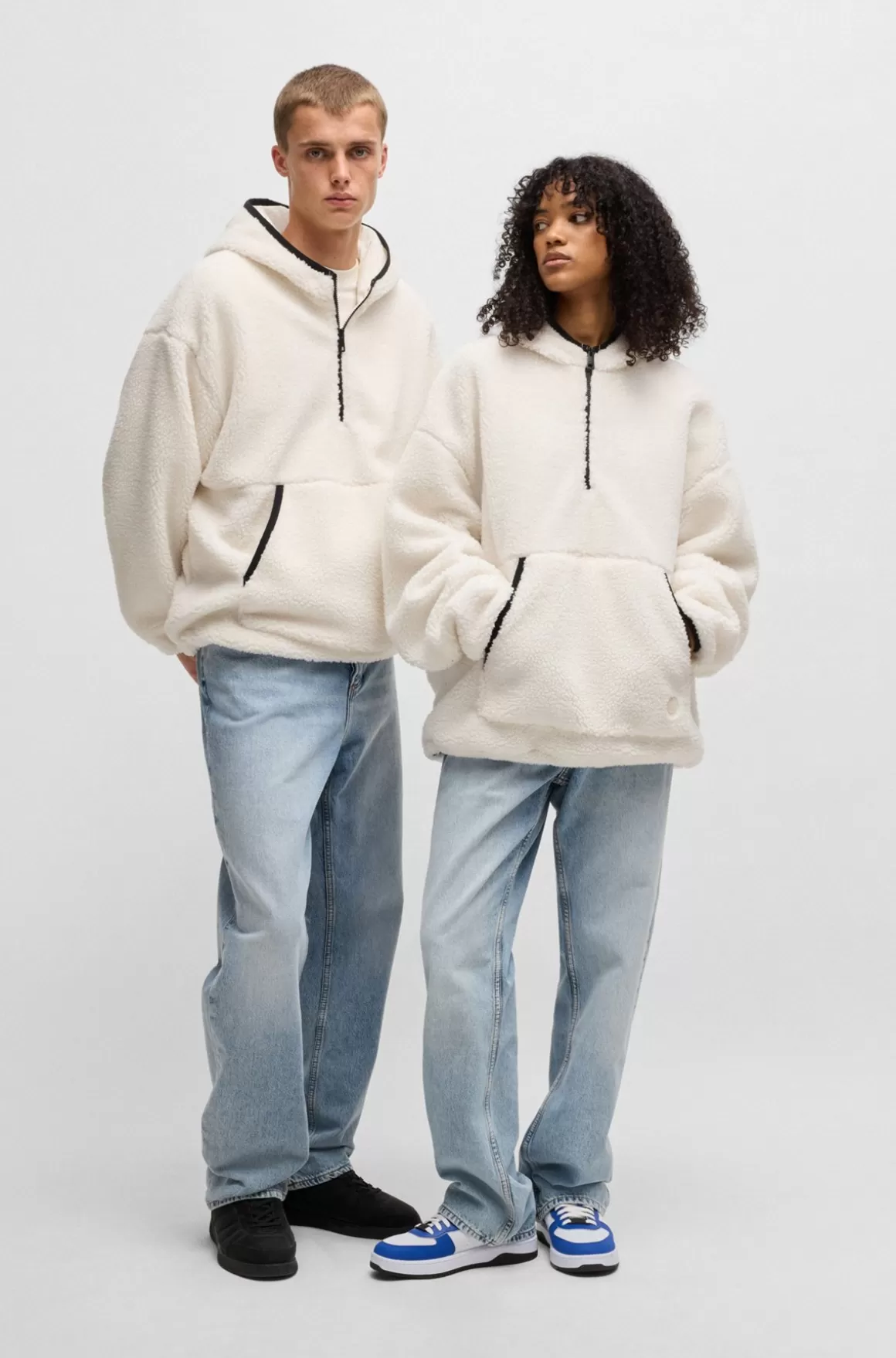 HUGO BOSS Hættetrøje Med Lynlås I Halsen I Teddystof Med Logo