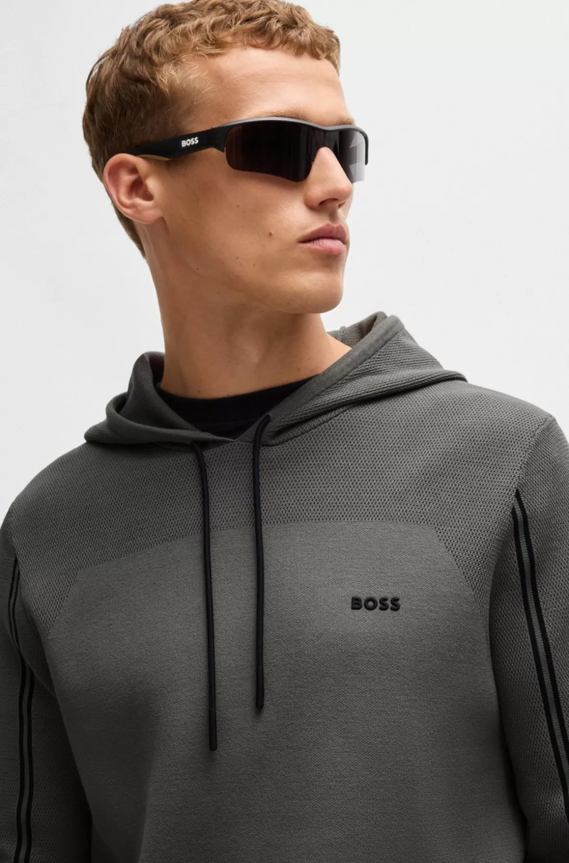 HUGO BOSS Hættetrøje Med Regular Fit I Strik Med Striber Og Branding
