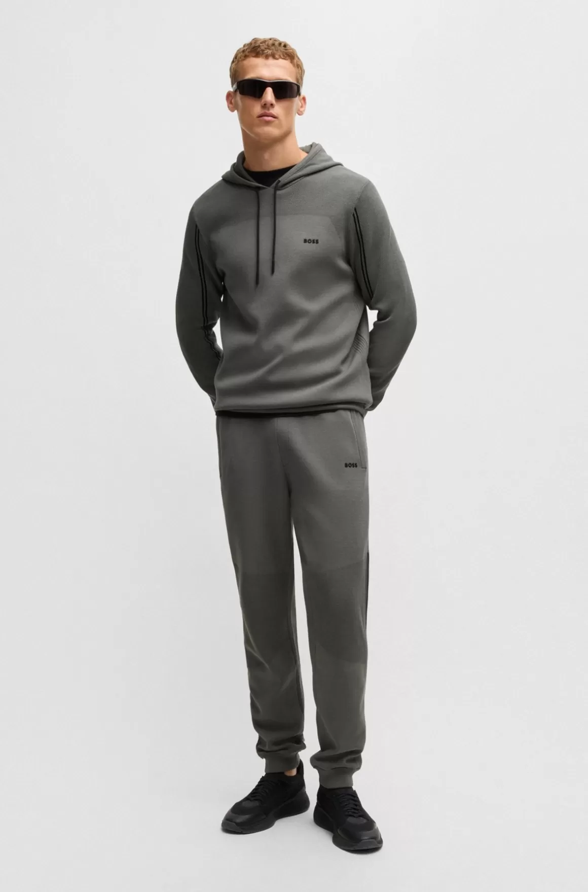 HUGO BOSS Hættetrøje Med Regular Fit I Strik Med Striber Og Branding