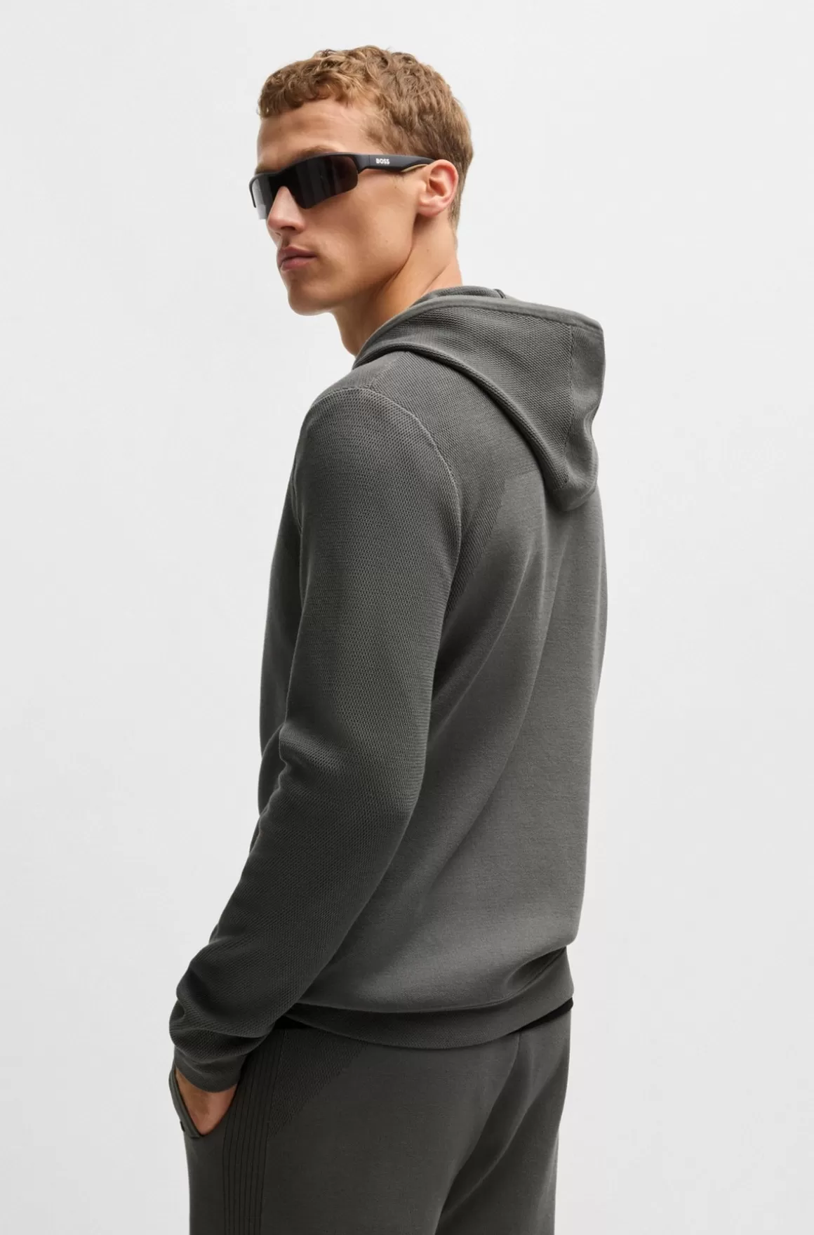 HUGO BOSS Hættetrøje Med Regular Fit I Strik Med Striber Og Branding
