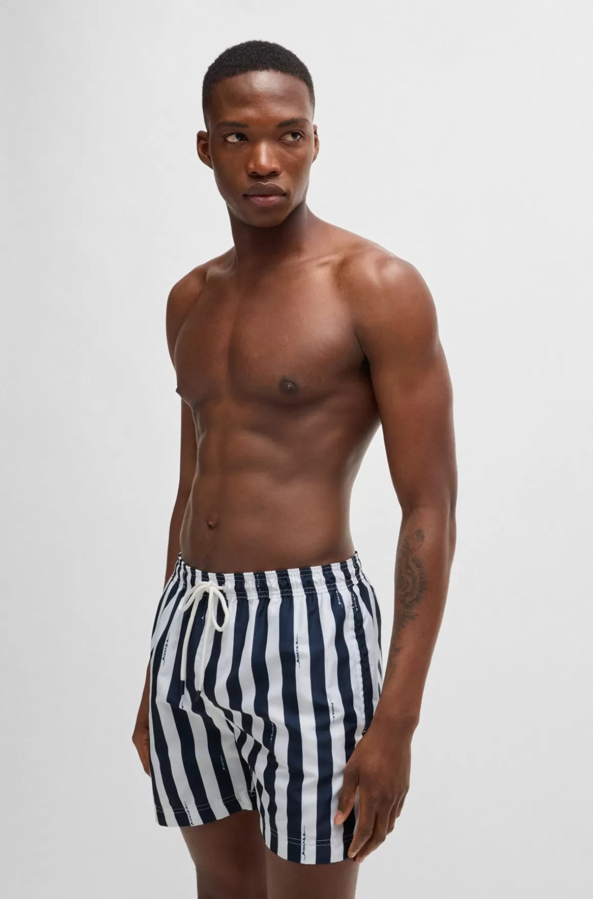 HUGO BOSS Hurtigtørrende Badeshorts Med Striber Og Håndskrevne Logoer