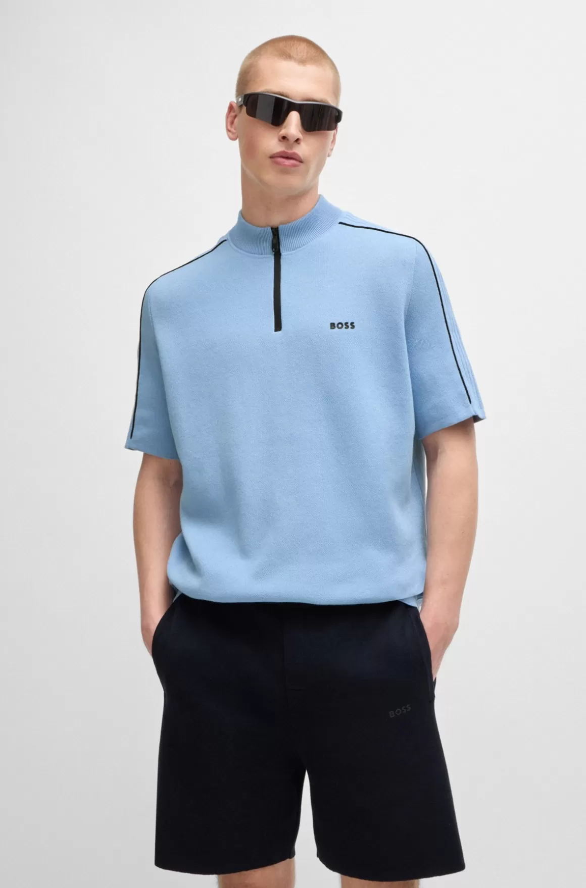 HUGO BOSS Jacquardsweater I Bomuldsblanding Med Tone-i-tonegrafik Med Logo Og Stribe