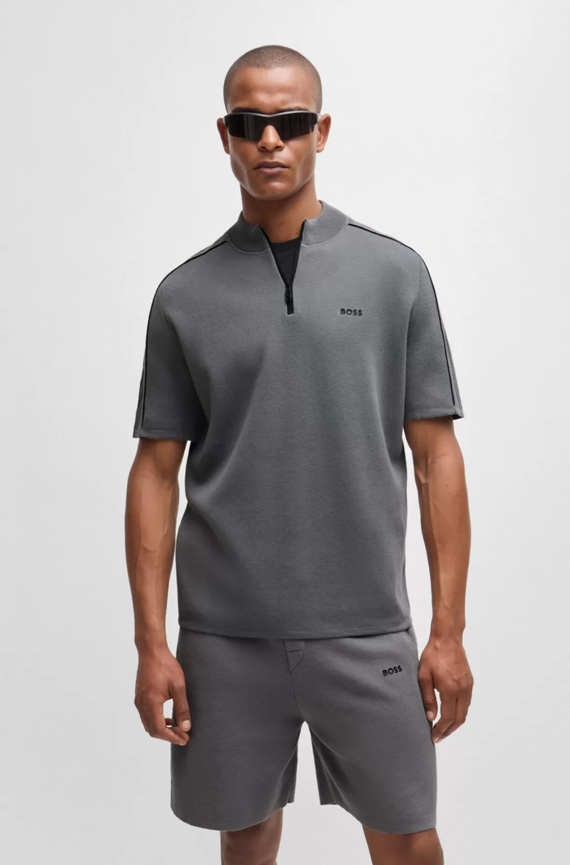 HUGO BOSS Jacquardsweater I Bomuldsblanding Med Tone-i-tonegrafik Med Logo Og Stribe