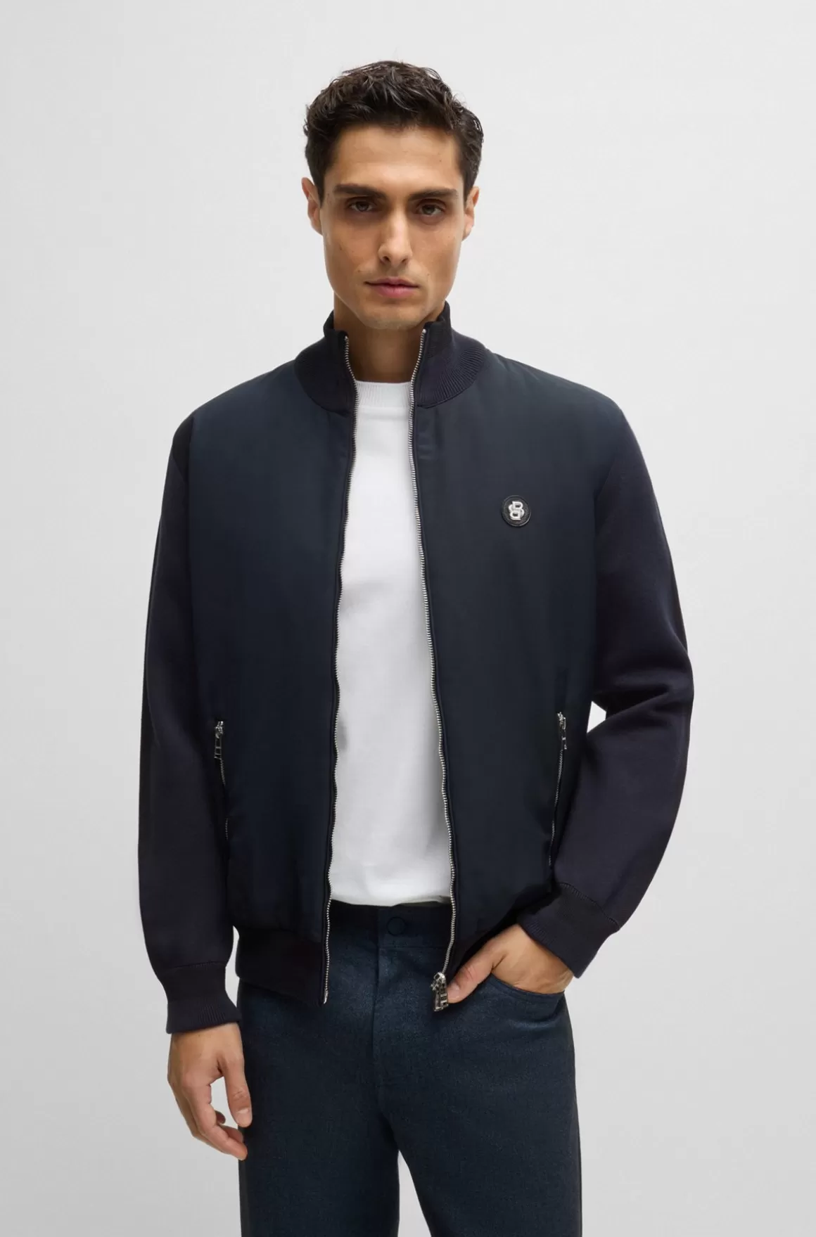 HUGO BOSS Jakke I Blandede Materialer Med Lynlås Og Badge Med Dobbeltmonogram