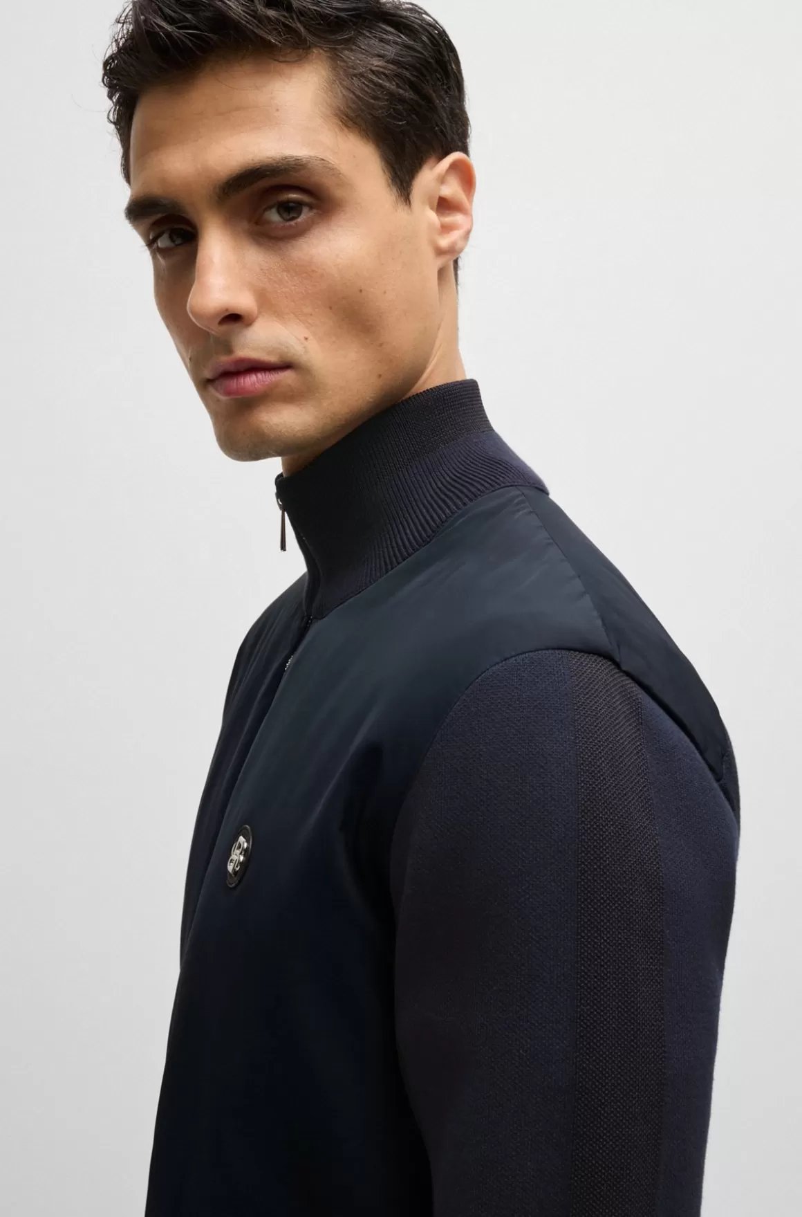 HUGO BOSS Jakke I Blandede Materialer Med Lynlås Og Badge Med Dobbeltmonogram