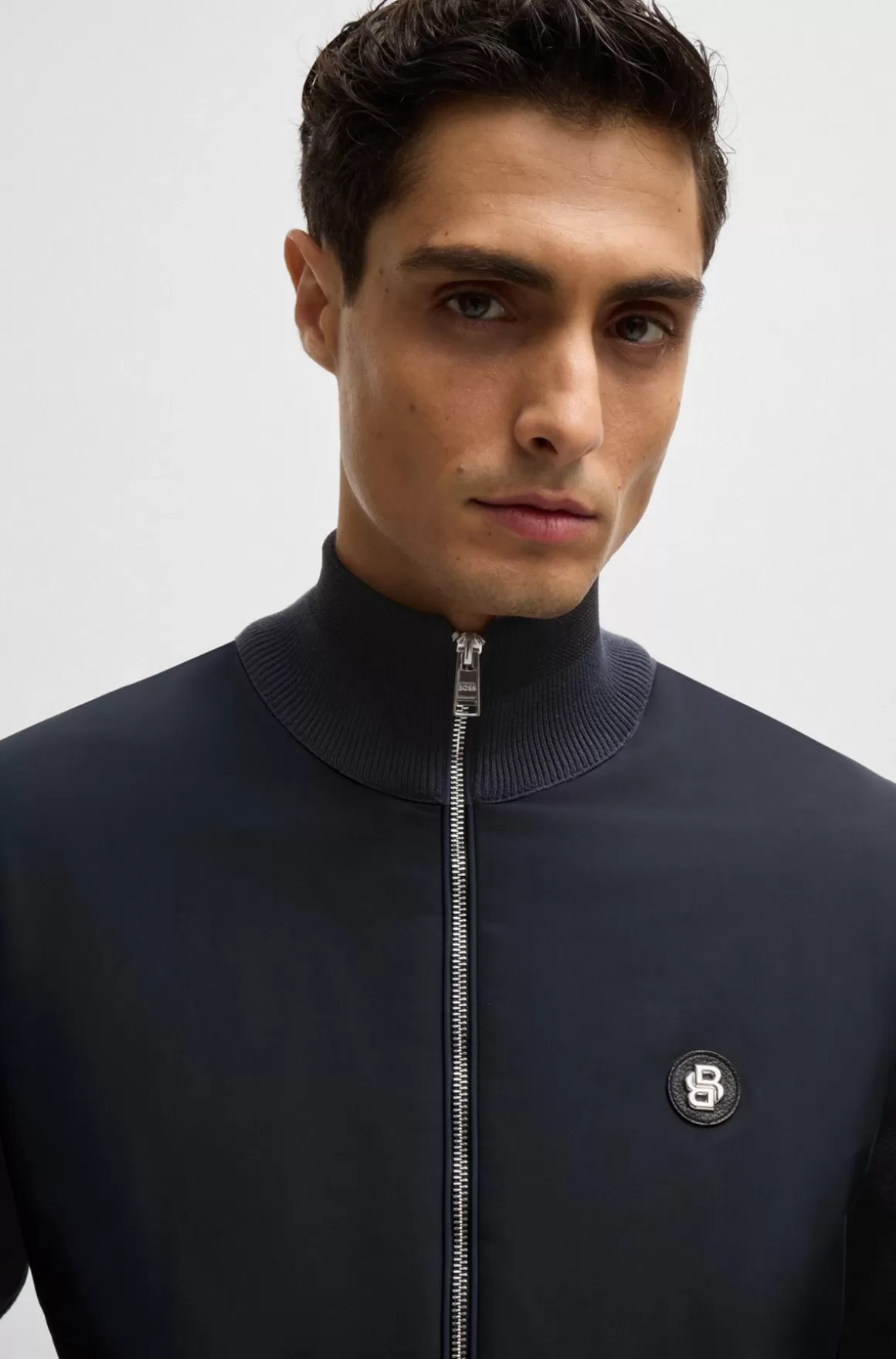 HUGO BOSS Jakke I Blandede Materialer Med Lynlås Og Badge Med Dobbeltmonogram