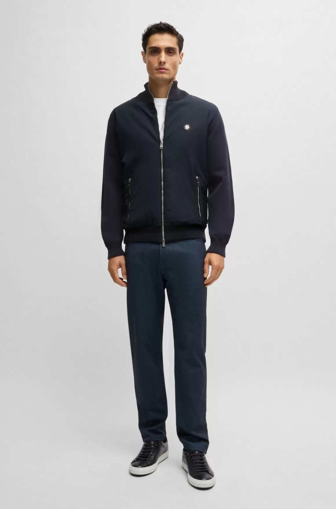 HUGO BOSS Jakke I Blandede Materialer Med Lynlås Og Badge Med Dobbeltmonogram