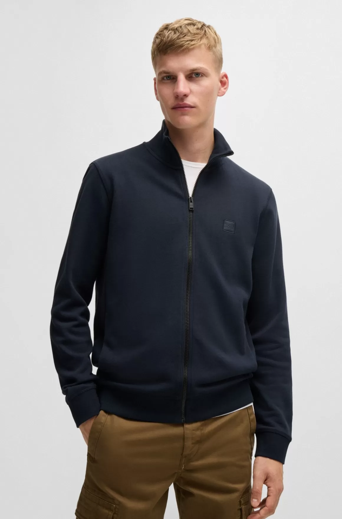 HUGO BOSS Jakke I Sweatkvalitet Med Lynlås Og Logobadge