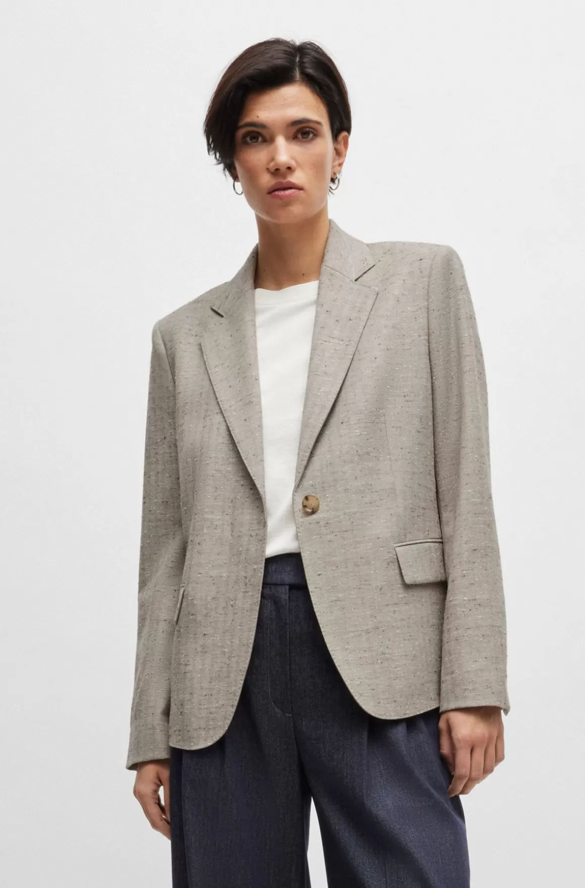 HUGO BOSS Jakke Med Regular Fit I Sildebensstruktur Og Uldblanding