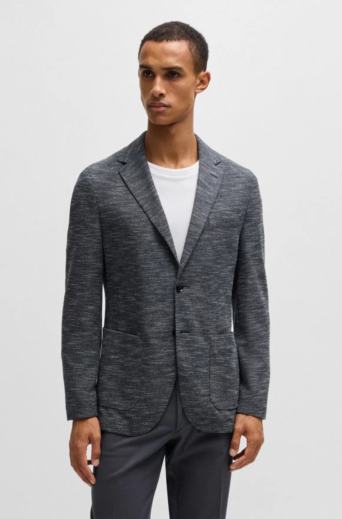 HUGO BOSS Jakke Med Regular Fit I Stof Med Stræk Og Mikromønster