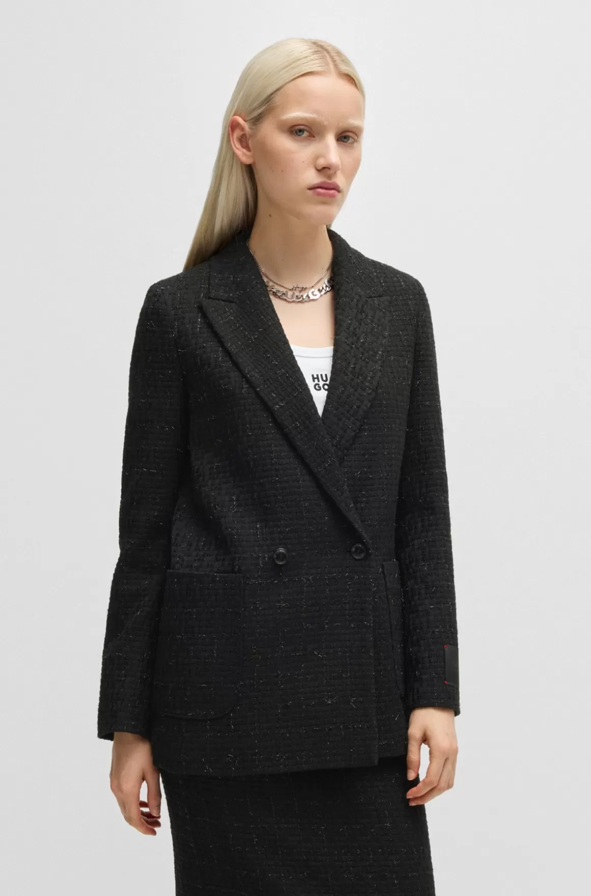 HUGO BOSS Jakke Med Relaxed Fit I Bouclé Med Glimtende Effekt
