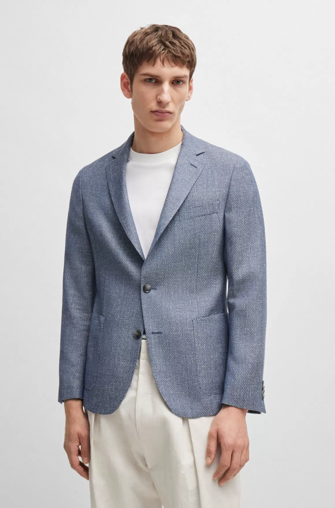 HUGO BOSS Jakke Med Slim Fit I Mønstret Ny Uld Og Hør