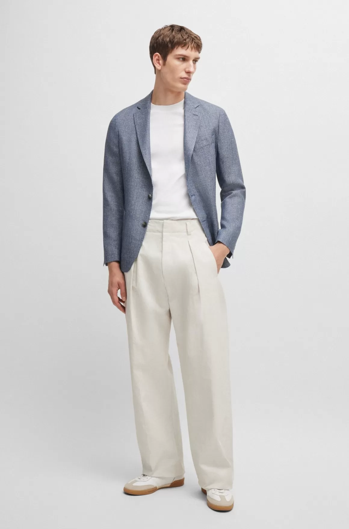 HUGO BOSS Jakke Med Slim Fit I Mønstret Ny Uld Og Hør