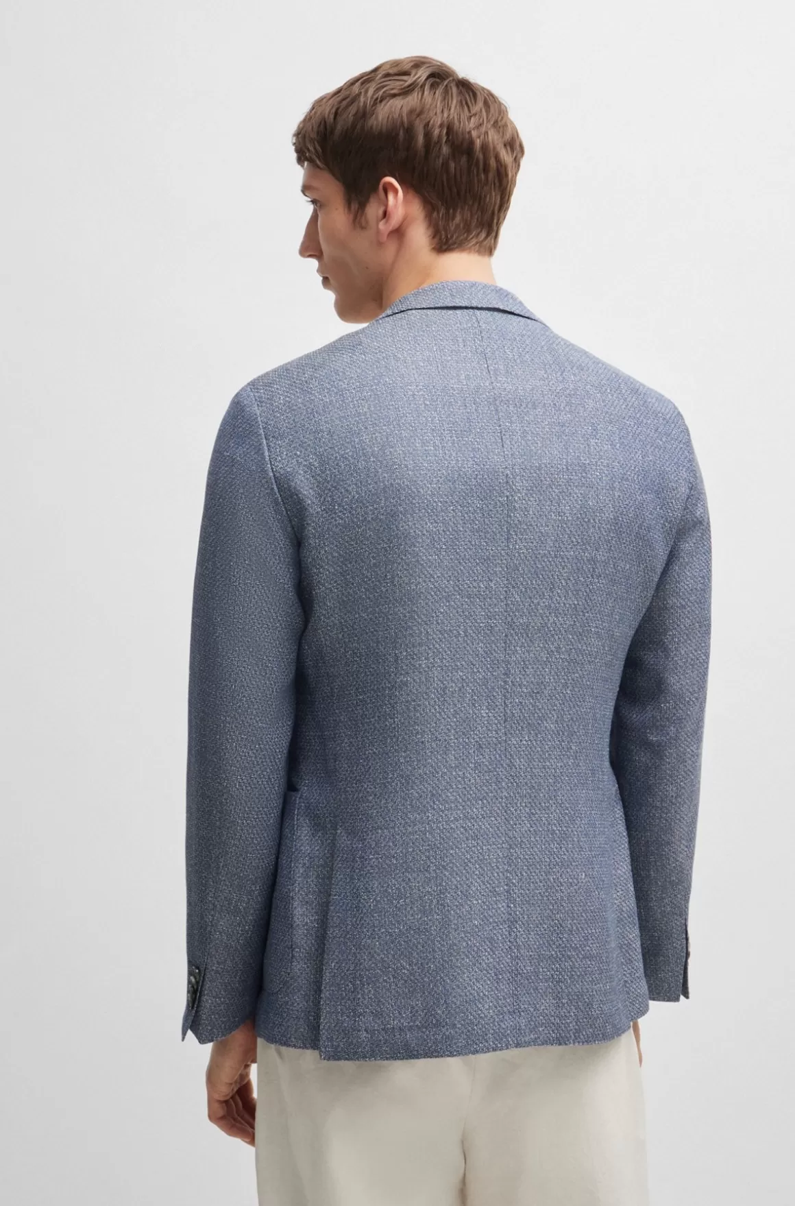 HUGO BOSS Jakke Med Slim Fit I Mønstret Ny Uld Og Hør