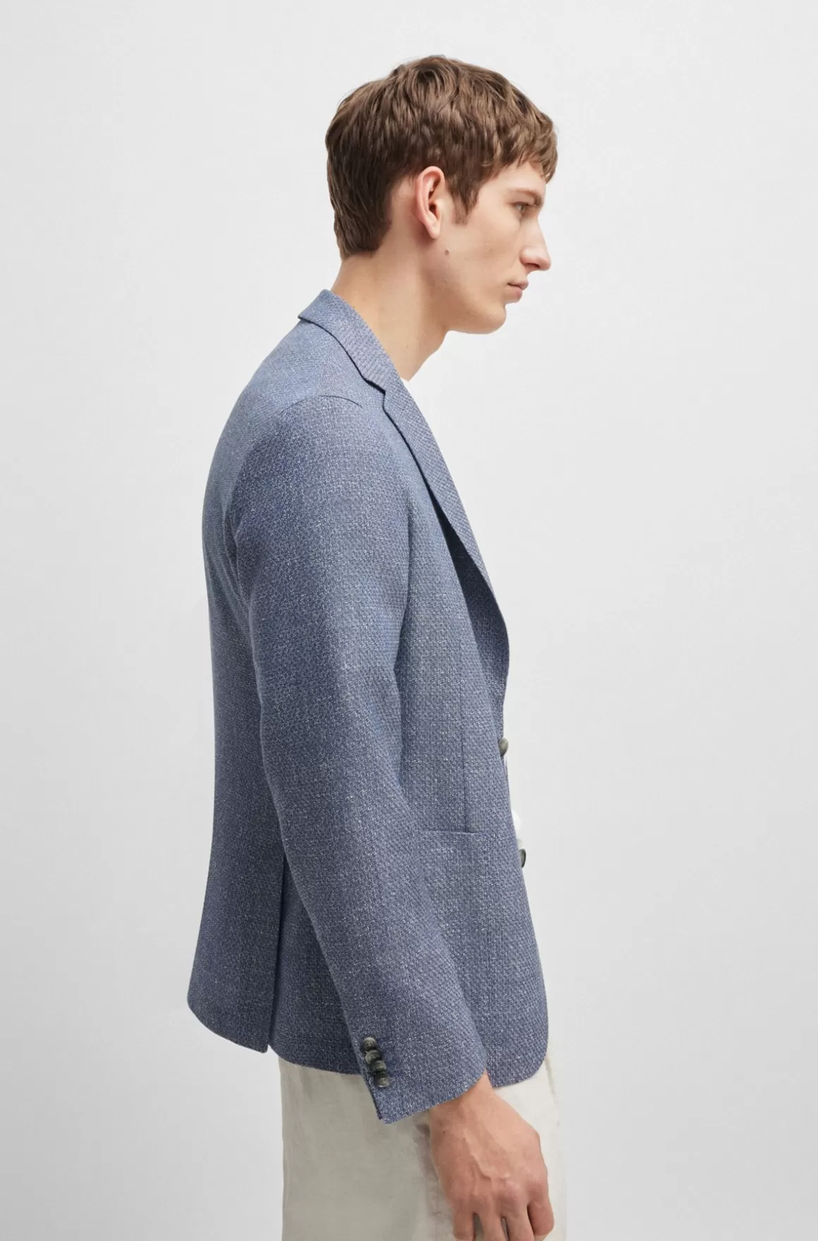 HUGO BOSS Jakke Med Slim Fit I Mønstret Ny Uld Og Hør