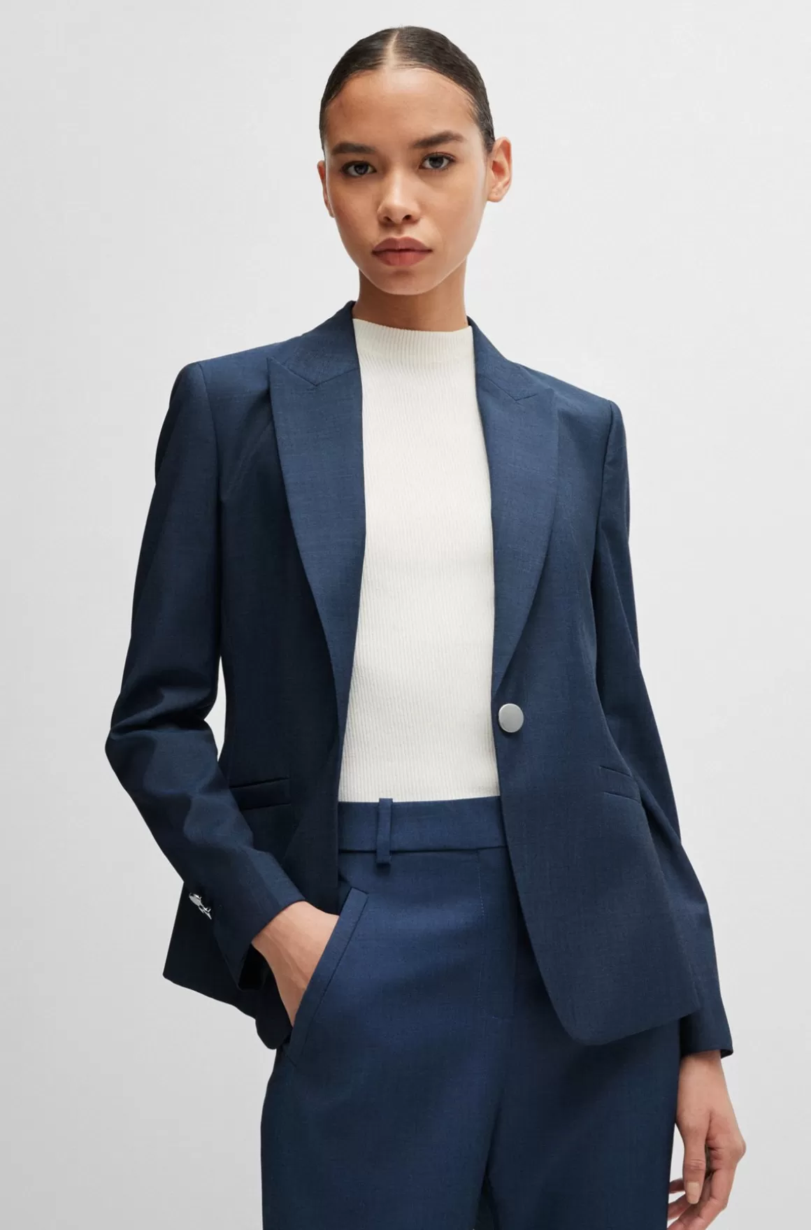 HUGO BOSS Jakke Med Slim Fit I Twillvævet Ny Uld Med Denimeffekt