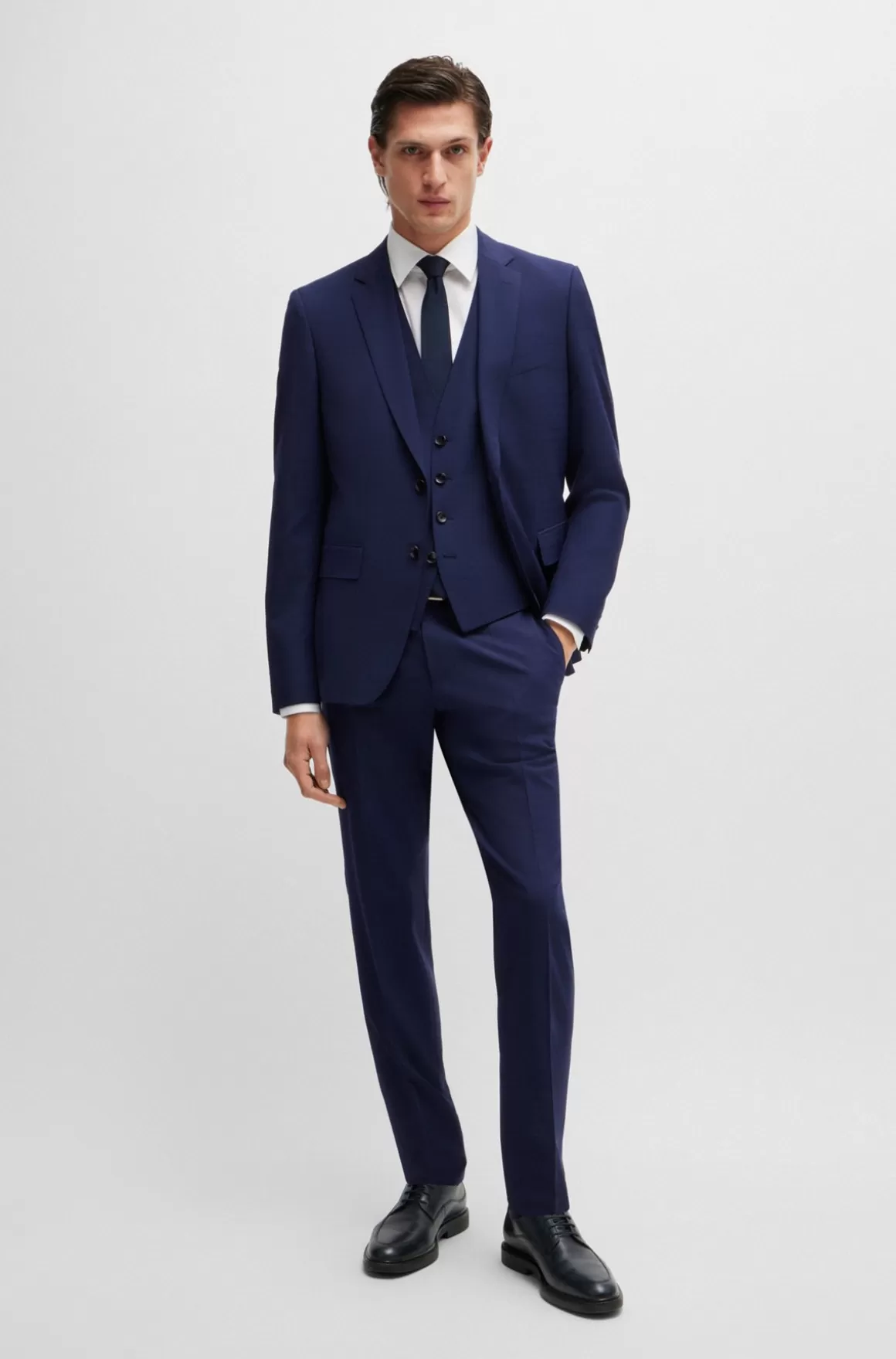 HUGO BOSS Jakkesæt I Tre Dele Med Slim Fit I Diskret Ternet Stof Med Stræk
