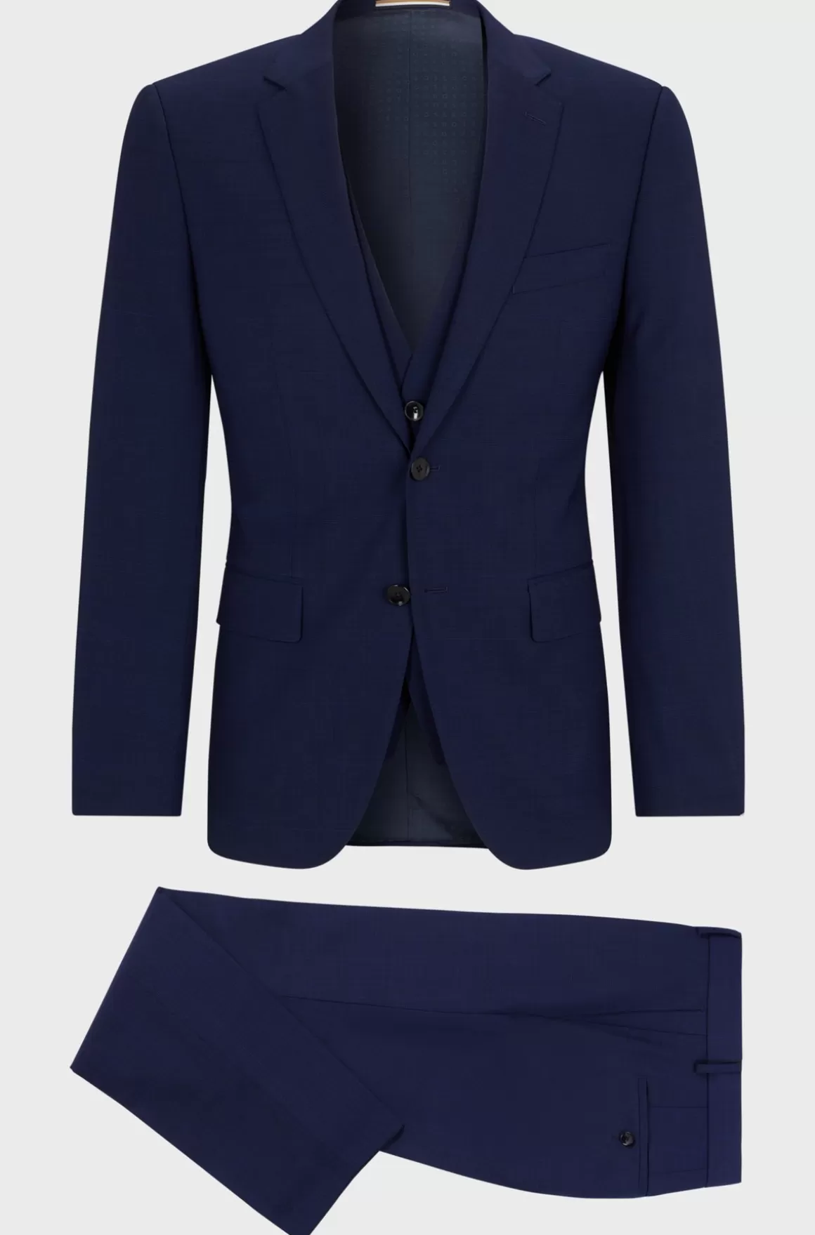 HUGO BOSS Jakkesæt I Tre Dele Med Slim Fit I Diskret Ternet Stof Med Stræk