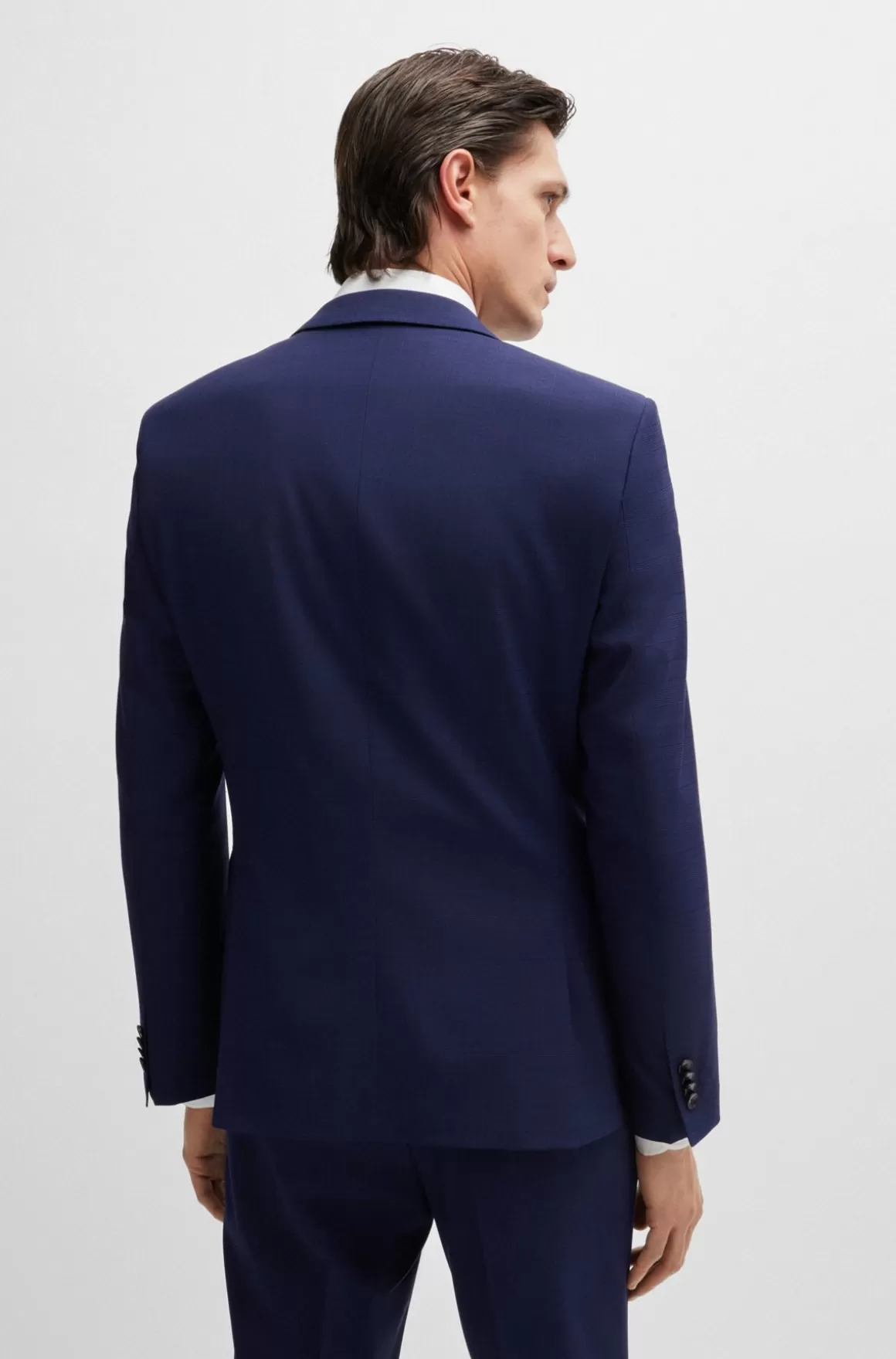 HUGO BOSS Jakkesæt I Tre Dele Med Slim Fit I Diskret Ternet Stof Med Stræk