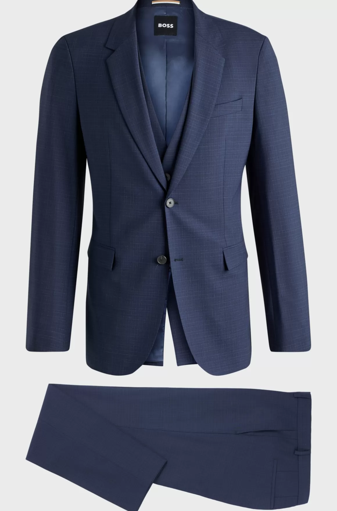 HUGO BOSS Jakkesæt I Tre Dele Med Slim Fit I Ternet Stof Med Stræk