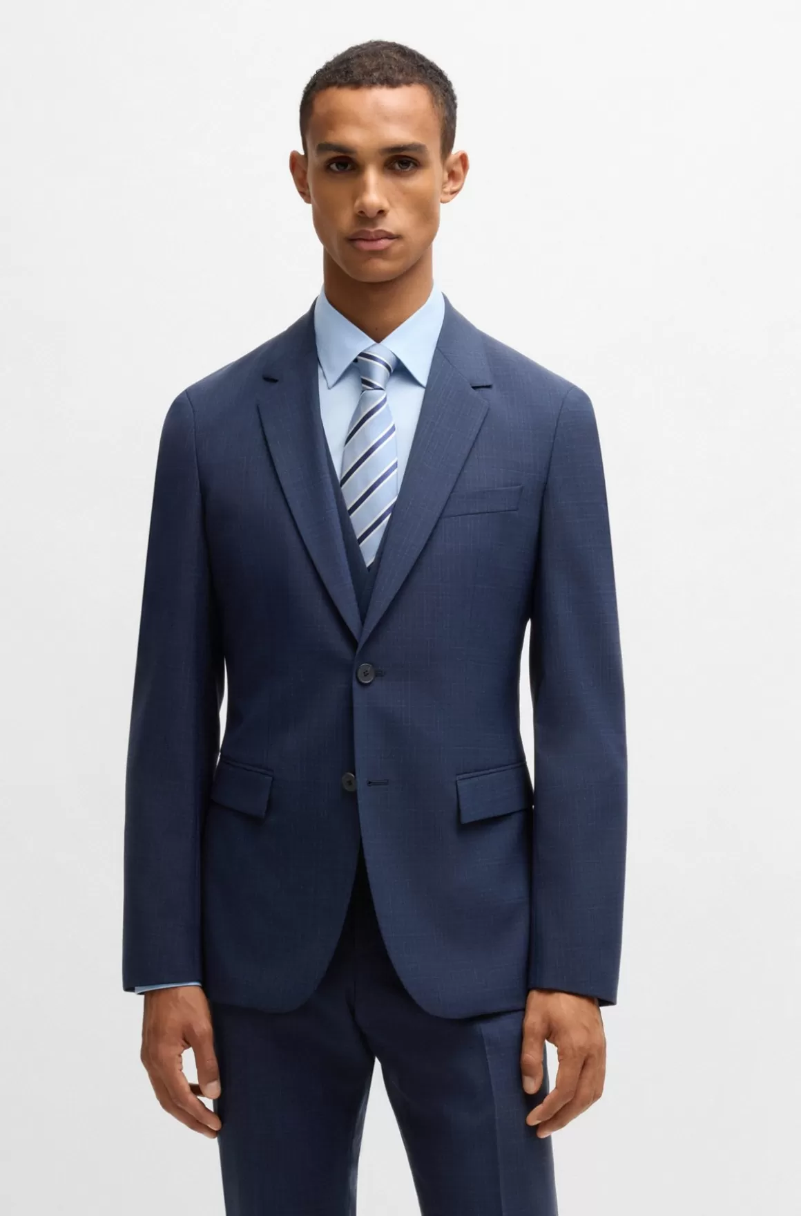 HUGO BOSS Jakkesæt I Tre Dele Med Slim Fit I Ternet Stof Med Stræk