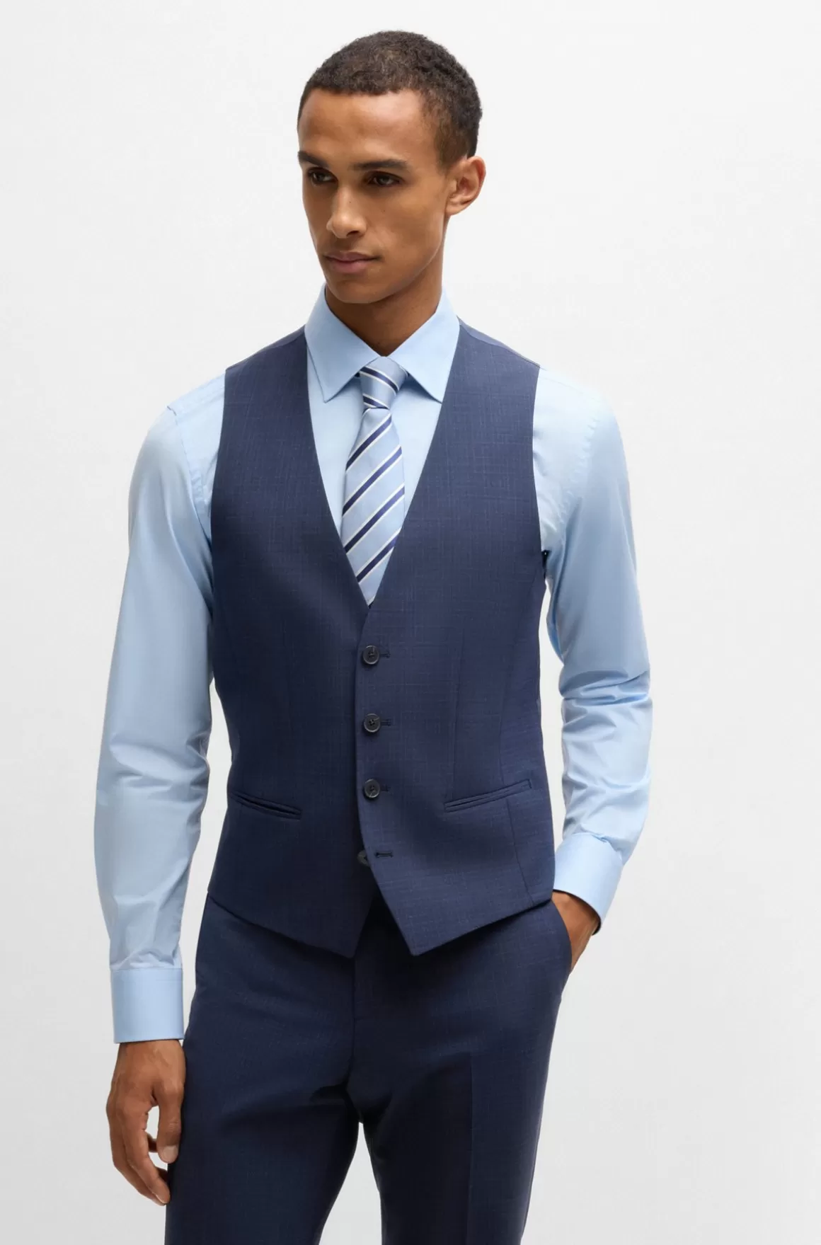 HUGO BOSS Jakkesæt I Tre Dele Med Slim Fit I Ternet Stof Med Stræk