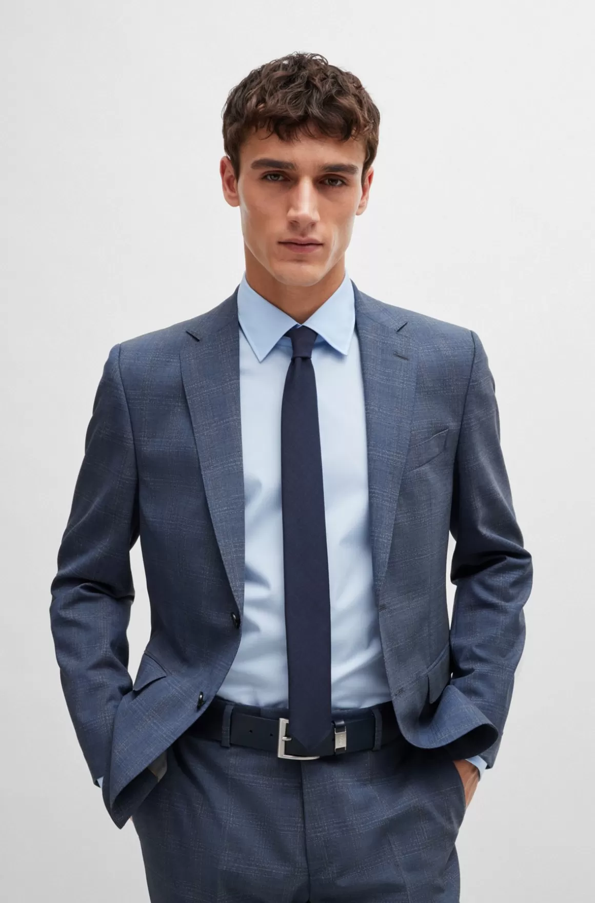 HUGO BOSS Jakkesæt Med Regular Fit I Ternet Ny Uld Med Stræk