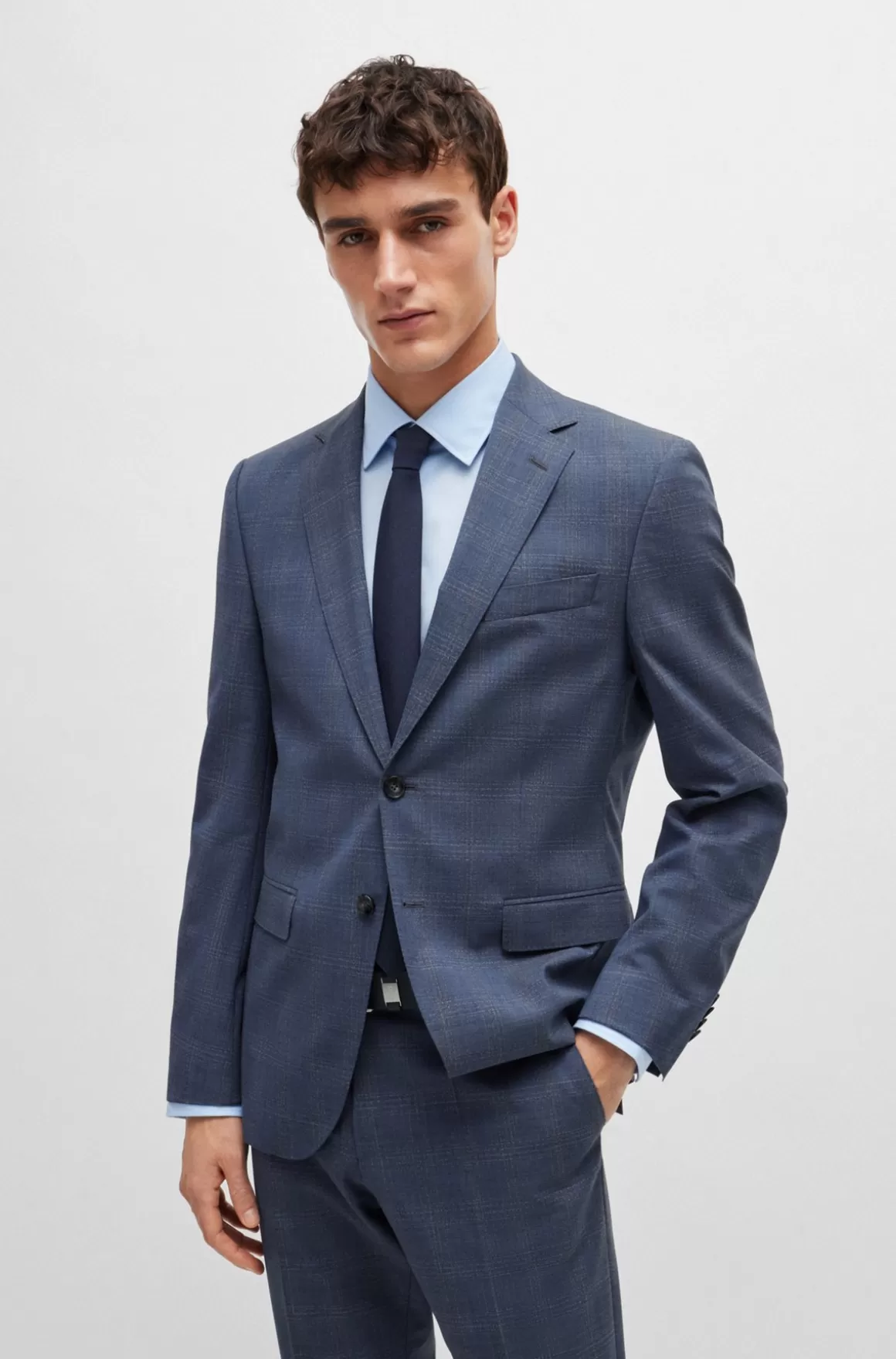 HUGO BOSS Jakkesæt Med Regular Fit I Ternet Ny Uld Med Stræk