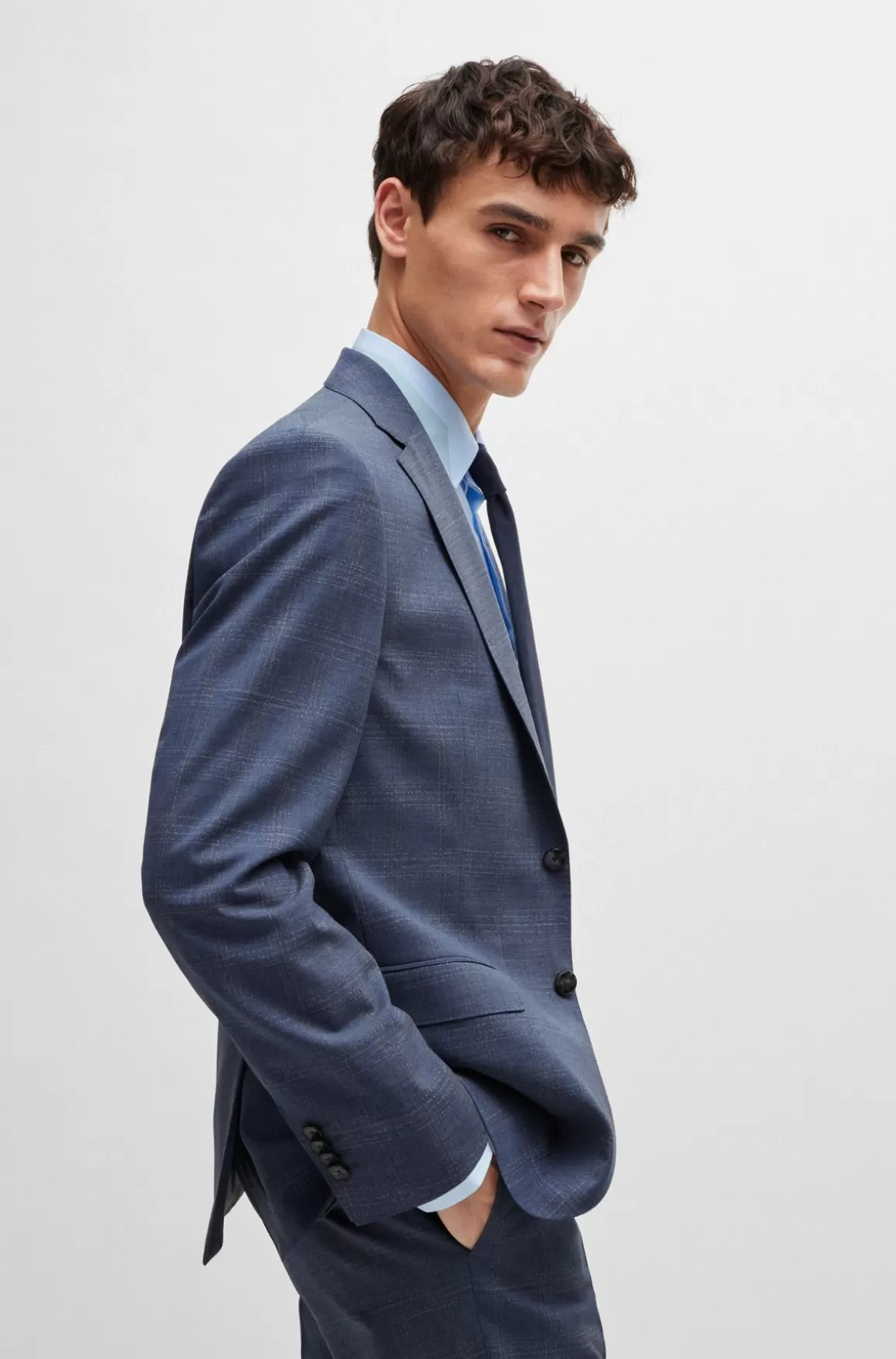 HUGO BOSS Jakkesæt Med Regular Fit I Ternet Ny Uld Med Stræk