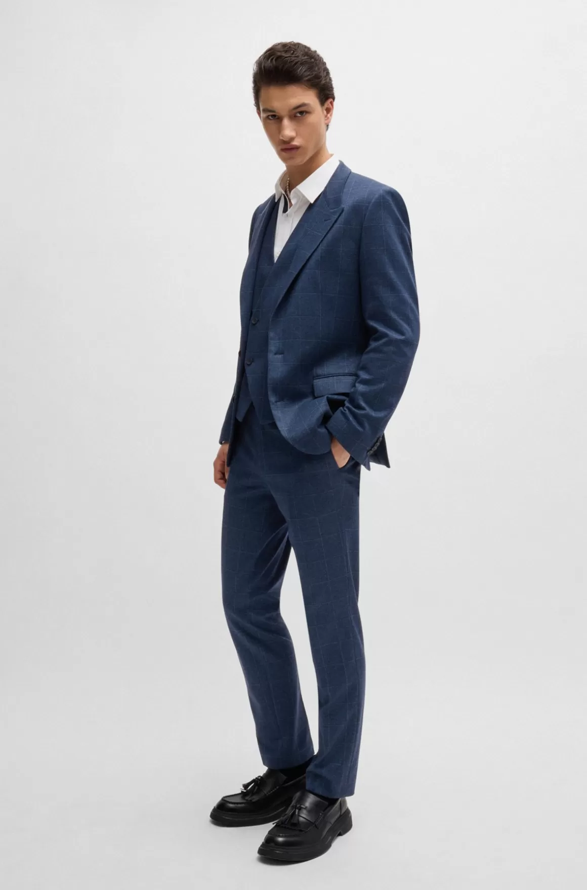 HUGO BOSS Jakkesæt Med Slim Fit I Ternet Jersey